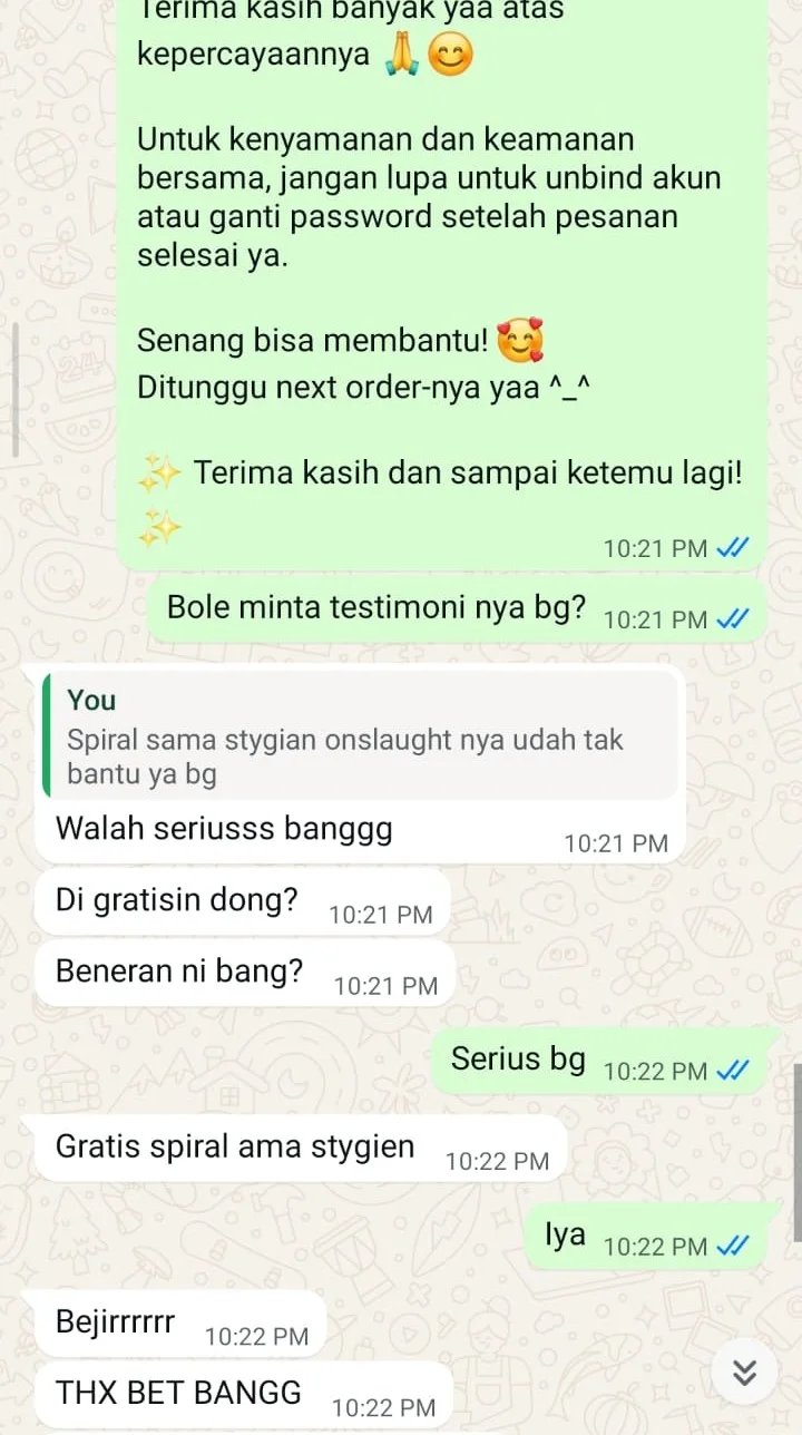 Bukti chat testimoni Joki Map Snezhnaya Genshin Impact Nandayo Store r***l